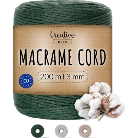 Cotton Macrame Cord 3 mm x 200 m Green