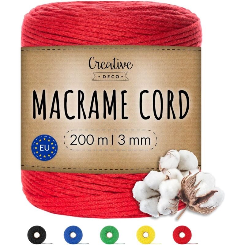 Cotton Macrame Cord 3 mm x 200 m Red