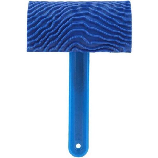 Paint roller with embossed pattern for wood grain effect, blue, with handle, DIY tool for wall decoration