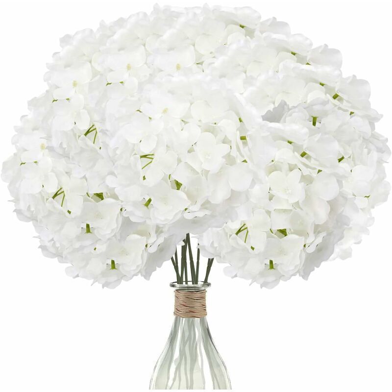 (Pure White) 12pcs Artificial Hydrangeas (with Stems), Silk Hydrangeas for Wedding, Office, Bar, Party Decorations, Table Decorations.