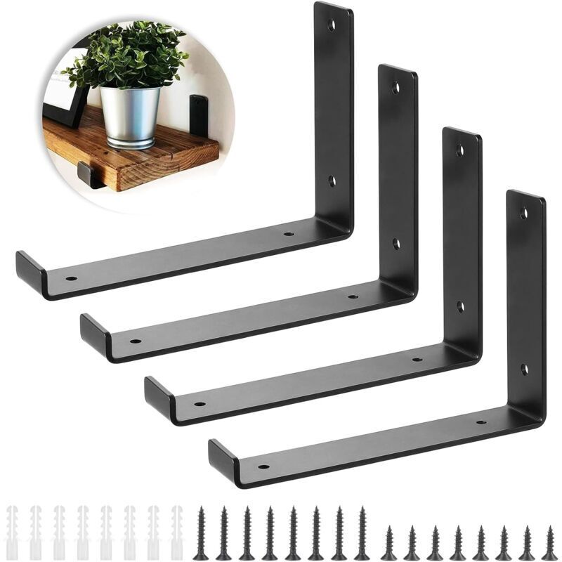 Set of 4 Heavy Duty Black Metal Shelf Brackets for Scaffolding Shelving (20 x 14cm)