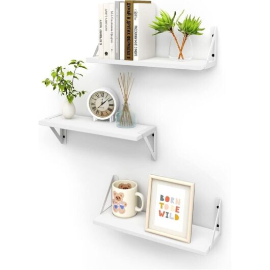 Trintion Floating Shelves Set of 3 Rustic Mounted Shelf, Wall Shelves for Room Decor, Bedroom, Living Room, Kitchen, Bathroom, Office (White)