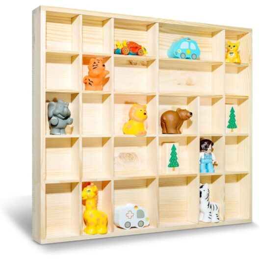 Wood Wall Display Case with 28 Compartments - Natural 44.5 x 40 x 3 cm