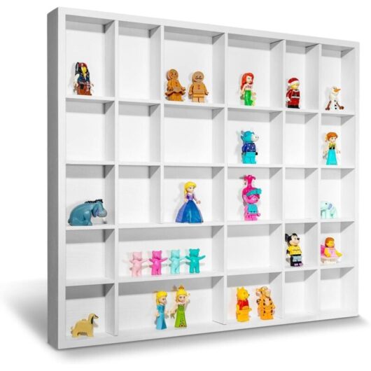 Wood Wall Display Case with 28 Compartments - White 44.5 x 40 x 3 cm