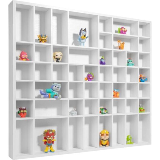 Wood Wall Display Case with 51 Compartments - White 52 x 46 x 5 cm