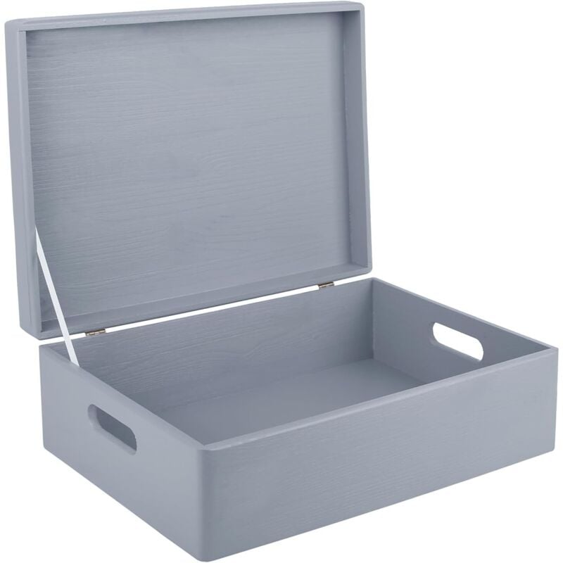 Wooden Storage Box with Handles 40 x 30 x 14 cm - Grey