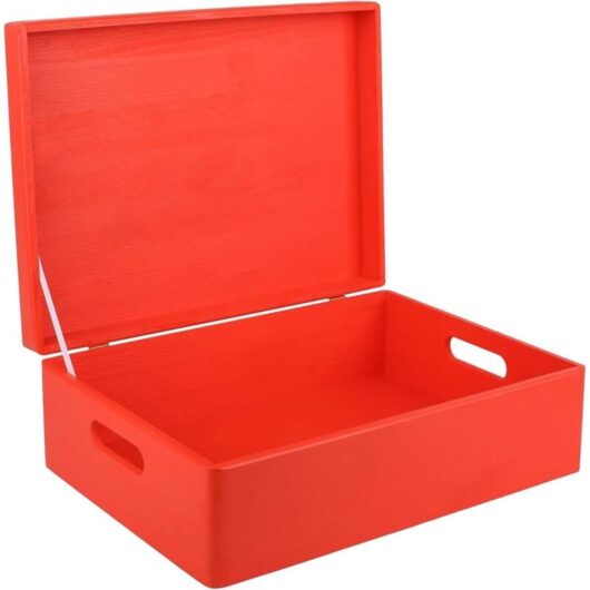 Wooden Storage Box with Handles 40 x 30 x 14 cm - Red