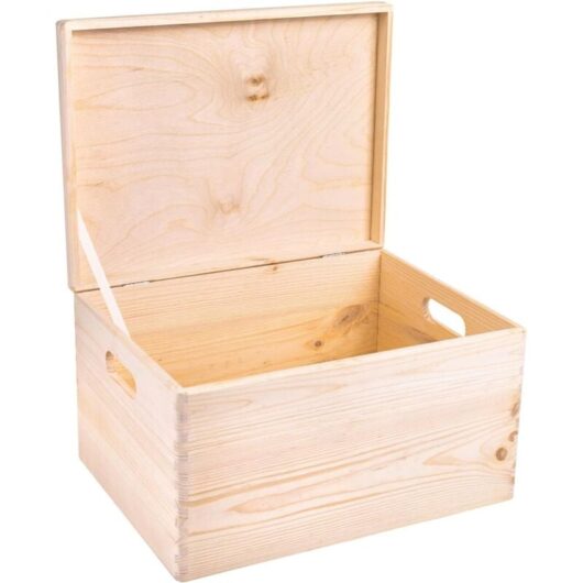 Wooden Storage Box with Handles 40 x 30 x 24 cm - Natural