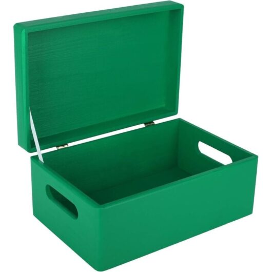 Wooden Storage Box with Handles - Green 30 x 20 x 14 cm