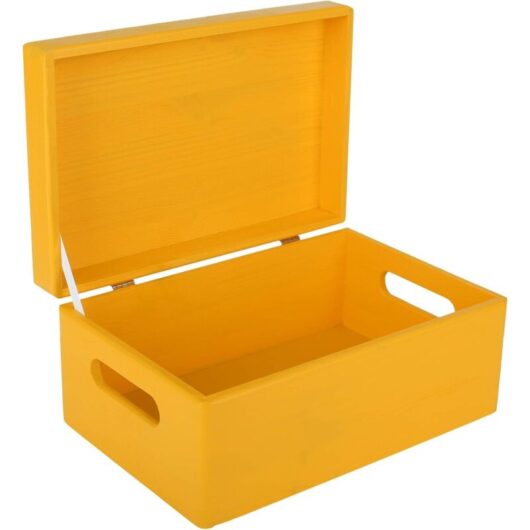 Wooden Storage Box with Handles - Yellow 30 x 20 x 14 cm
