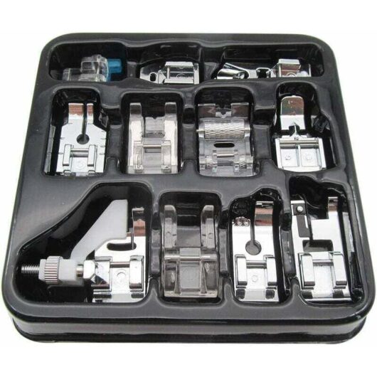 11-piece DIY presser foot set for home sewing machines, spare parts and accessories, suitable for sewing machines from Brother, Singer and Janome.