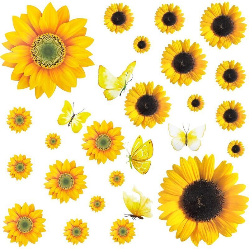 27 Pieces Removable Sunflower Wall Stickers, Yellow Flowers, Waterproof 3D Floral Butterfly Wall Stickers, DIY Decor for Kids' Room, Baby Room,