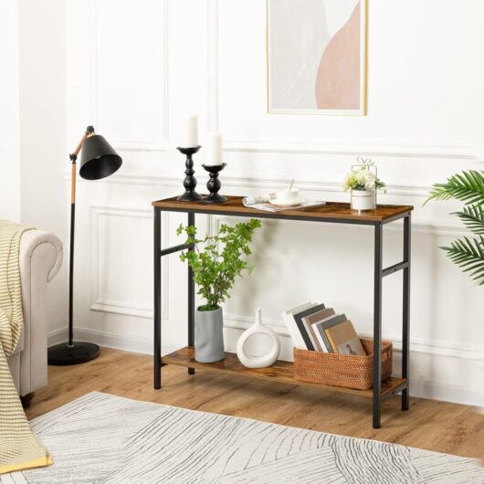 Console Table, Hallway Table with Adjustable Shelves, Slim Sofa Table, 2-tier Side Table with Storage Shelf, for Living Room, Office, Industrial,