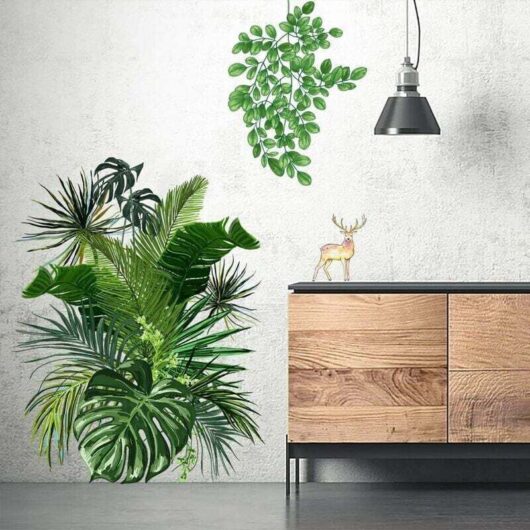 DIY Tropical Plant Leaf Palm Wall Stickers, Waterproof and Removable Wall Decals for Doors, Bedroom, Walls, and Living Room Decoration (Green)