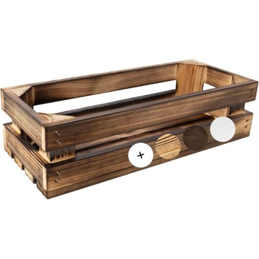 Flamed Vintage Wooden Storage Crate - 34 x 14 x 9 cm