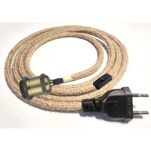 Hemp Rope Chandelier Cable 2.5m, E27 Socket Switch with Wire, Bulb Cable, for DIY Industrial Pendant Light, Vintage Electrical Wire Chandelier Socket