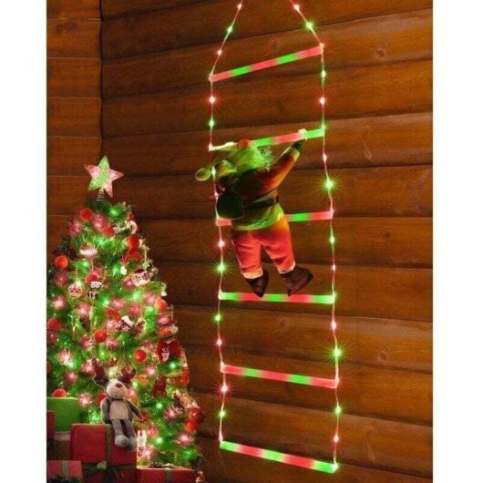 LED Christmas lights - 1 m long decorative Christmas ladder with Santa Claus, decorative Christmas lights for indoor and outdoor use, window, garden,