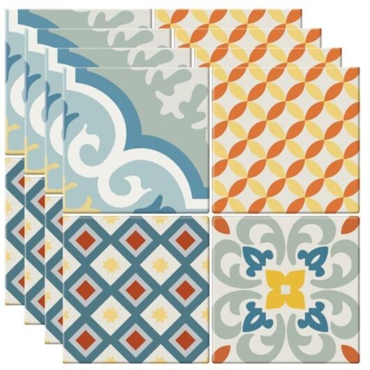 Set of 4 3D wall panels, self-adhesive bohemian style tiles, 23 cm, peel and stick, for decorating kitchens, bedrooms and bathrooms