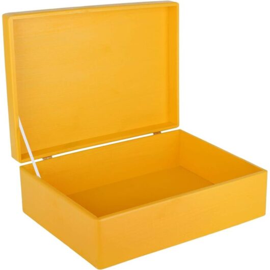 Wooden Storage Box with Lid 40 x 30 x 14 cm - Yellow