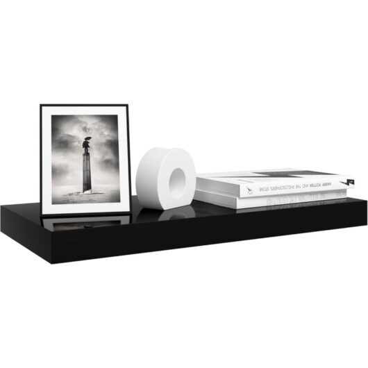 High Gloss Wall Storage Shelf cd Media Storage Rack 60 x 22.9 x 3.8 cm Black - Woltu