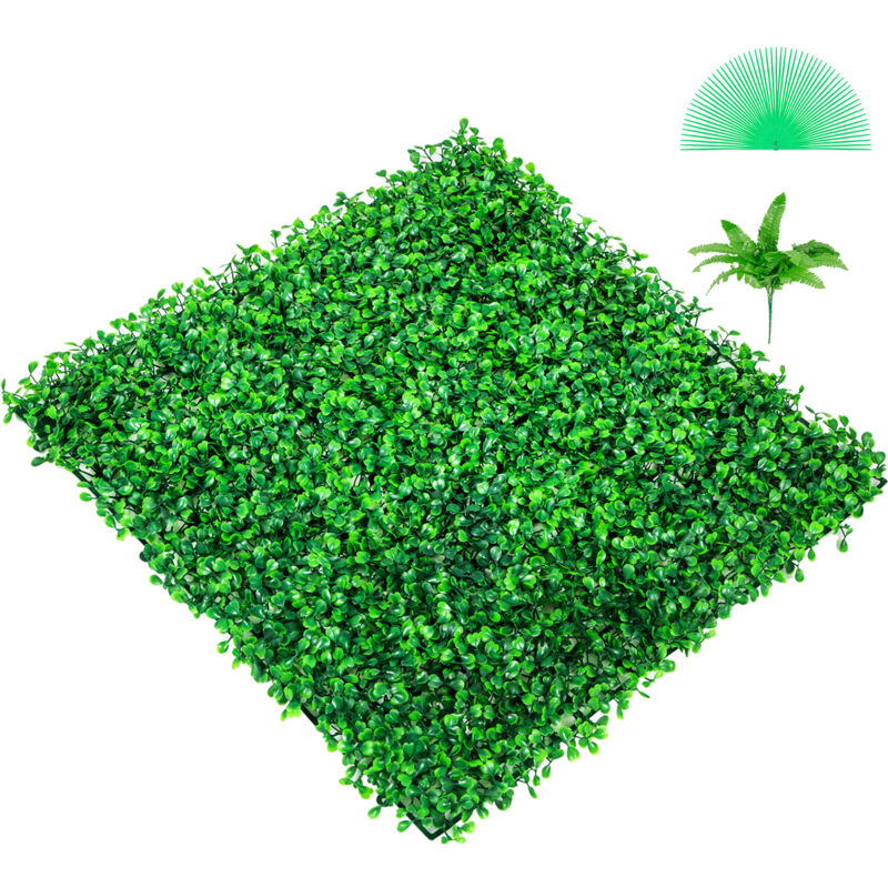 Mophorn Pannello di bosso artificiale UV, 6 pannelli di siepe di bosso da parete, 20"x20" 4 cm di erba verde, sfondo di siepe finta per recinzione