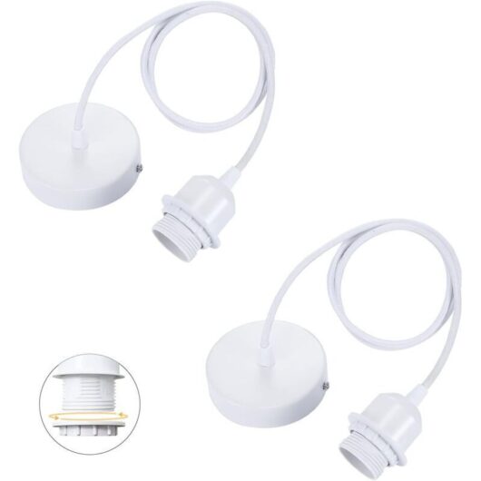Set of 2 E27 pendant lights with screw-on ring, 100cm adjustable textile cable, compatible with lampshades, ideal socket for kitchen pendant lights