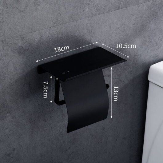 Toilet paper holder with screw/drillable shelf, black