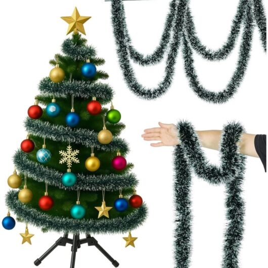 Trintion 32.8ft Christmas Tinsel Garland Thick Metallic Foil Decoration for Xmas Tree, Fireplace, Stair Railing, Party, Holiday Décor (Green)