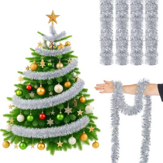 Trintion 32.8ft Christmas Tinsel Garland Thick Metallic Foil Decoration for Xmas Tree, Fireplace, Stair Railing, Party, Holiday Décor (White)