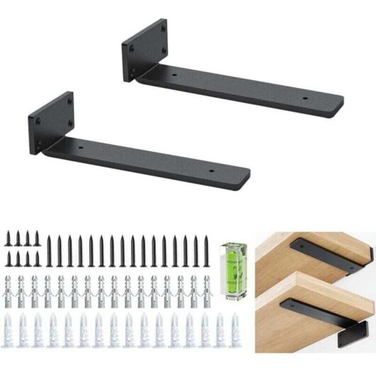 Wall shelf bracket, 2 pieces of heavy-duty 20cm/8 inch industrial shelf support, black metal L-shaped brackets for DIY shelf mounting (1/5 inch