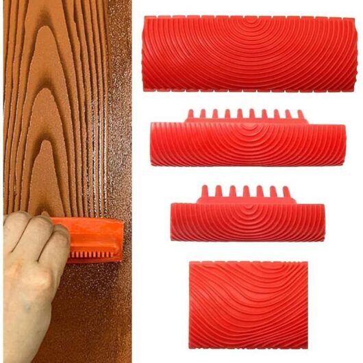 Wood grain tool, rubber painting tool for DIY wall decoration, 4 pieces, red