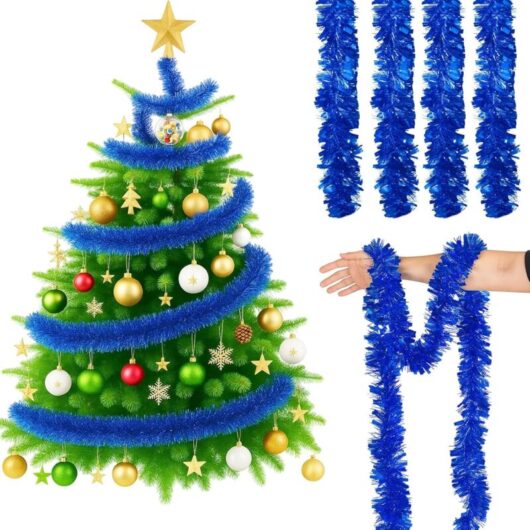 Youyijia 32.8ft Christmas Tinsel Garland Thick Metallic Foil Decoration for Xmas Tree, Fireplace, Stair Railing, Party, Holiday Décor (Blue)