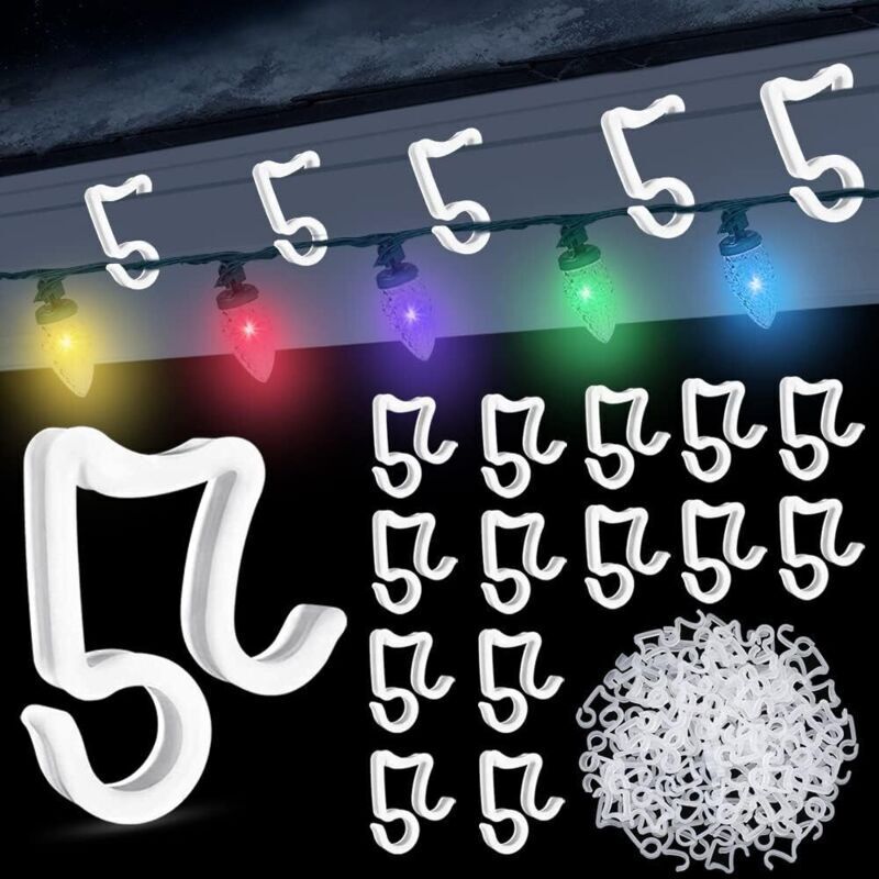 100 Pieces Gutter Hooks String Lights Plastic String Light Holder Outdoor Christmas Light Clip Mini Gutter Bracket for Christmas Lighting String