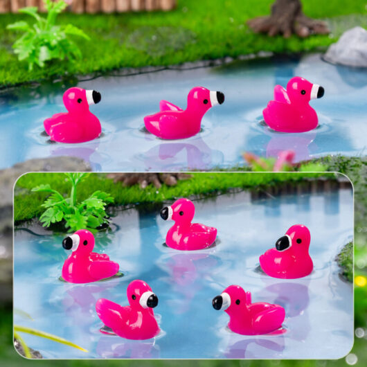 100 mini resin animal figurines - pink flamingos for garden, dollhouse & DIY decoration