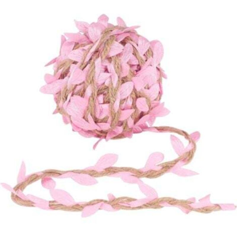 10M Natural Rope (Pink) in Jute Hemp Hand String Burlap Leaves Leaf Trim Ribbon, Decorated with Vine for DIY Craft Party Wedding Decoration