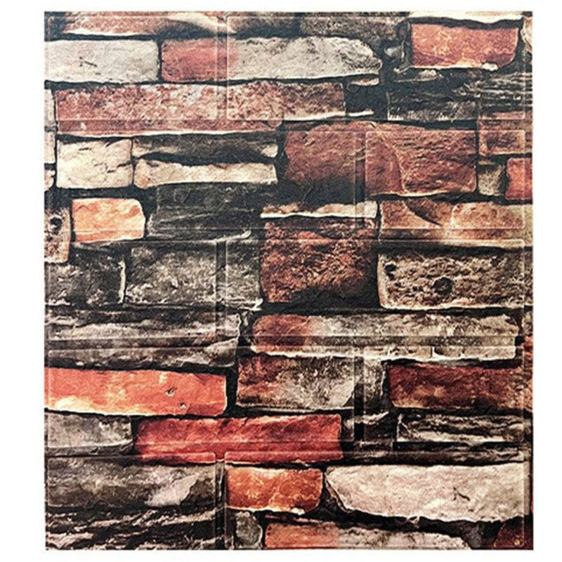10pcs 3D brick wall stickers, self-adhesive waterproof foam panel, 35×38 cm, 1.3 m², red stone
