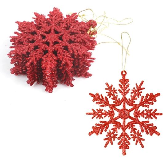 12-Piece Red Acrylic Snowflake Christmas Ornaments, 10cm, for Christmas Tree, Festive Hanging Decoration for Home and Indoor Use