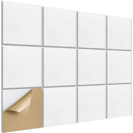 12pcs Self-Adhesive Acoustic Foam Panels, Soundproofing Padding, High-Density Polyester 30x30cm, White