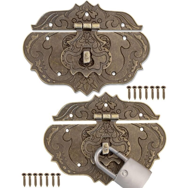 2 antique bronze clasps, for chests and cabinets, vintage fittings with a 4.5 mm hole, ideal for restoring antique furniture