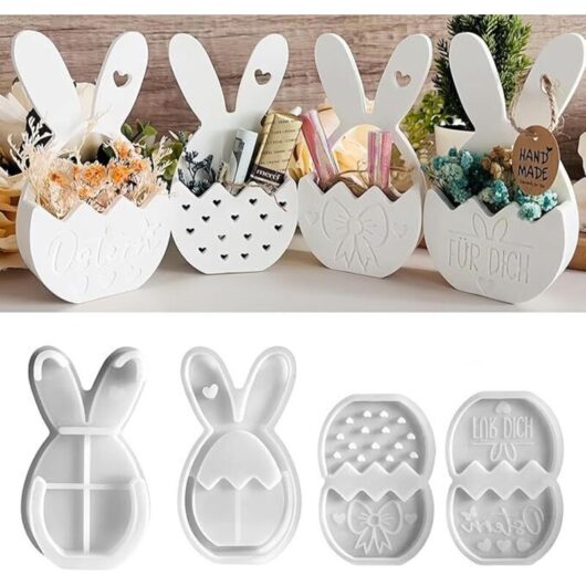 4-Piece Silicone Molds Easter - Bunny Basket Flower Candle Molds for Plaster DIY Spring Decoration Easter Gift