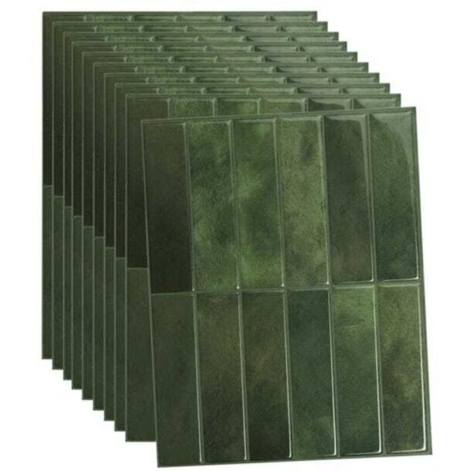 5 Adhesive Wall Tile Stickers, 29x23cm, Green Decorative Film for Home Walls