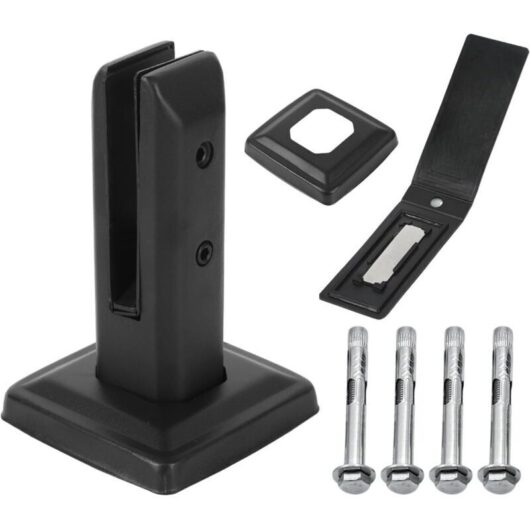 Glass Clamp Stand Up Black Glass Brackets with Screws 304 Stainless Steel H 160mm Post Clamps for 10-13mm Glass Stair Handrail Fence Pool Deck Fence