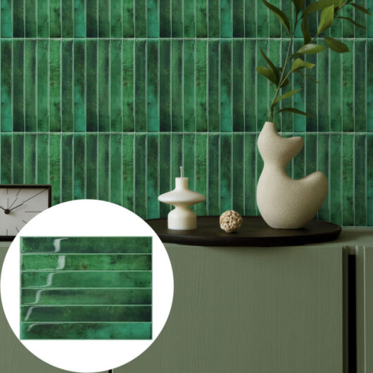 LZBARGON 10 DIY Green Tile-Effect Wall Stickers for Kitchen, Bathroom, and Laundry Room