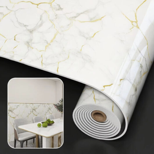 Marble-Effect Wallpaper, 40 cm x 3 m, Set of 3 Rolls, Self-Adhesive - For Living Room, Kitchen, Bathroom