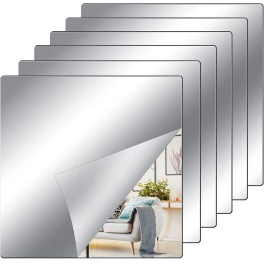Mirror, 20 x 20 cm Flexible Adhesive Mirror Tiles, Acrylic Mirror Sheets Wall Mirror Stickers