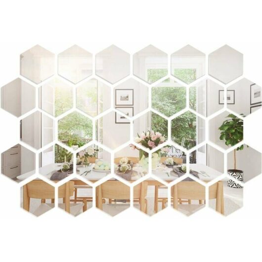 [NEVER USED] 36 Pieces Hexagonal Acrylic Mirrors, Flexible Self-Adhesive Mirror Sheet DIY Art Mirror for Living Room Bedroom Bathroom Sofa TV