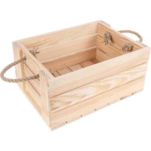 Natural Wooden Crate with Jute Handles 33.5 x 24 x 14.5 cm