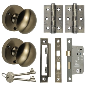 Orion Moritce Knob Antique Brass 76mm Sashlock Door Pack