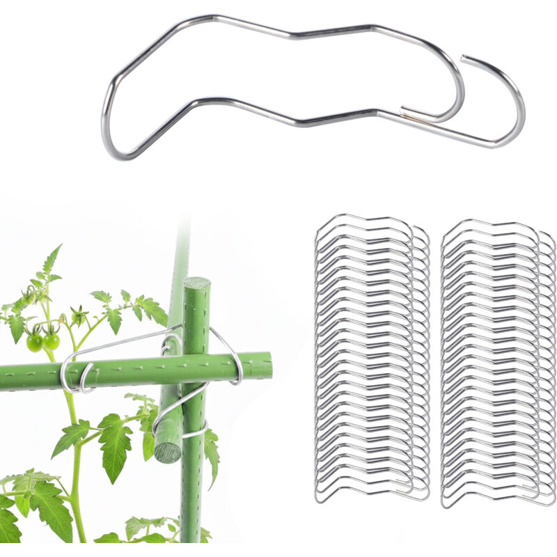 Relaxdays bamboo clips 100 pcs, stainless steel, Ø 12 mm, for DIY trellises, plant clips, silver