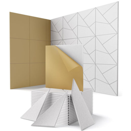 Set of 12 Decorative Self-Adhesive Soundproofing Panels for Walls, Doors, and Ceilings - White, 30 x 30 cm (Adhesive Backing)